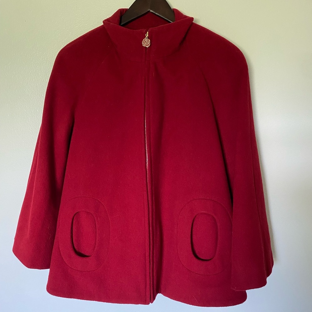 Chic Wool Red Cape Coat